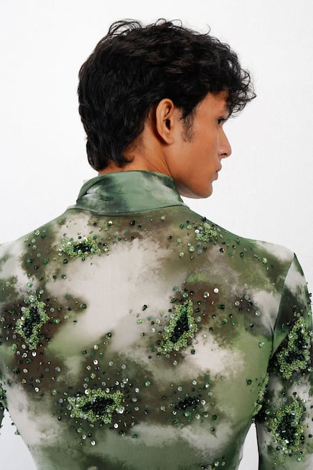 Siddhant Agrawal_Green Sequins, Beads Sporeshade Top _at_Aza_Fashions