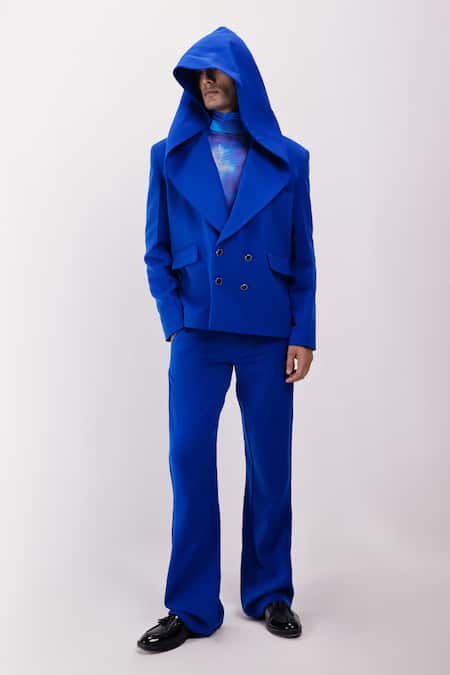 Siddhant Agrawal_Blue Applique Celestial Drift Hooded Blazer _Online_at_Aza_Fashions