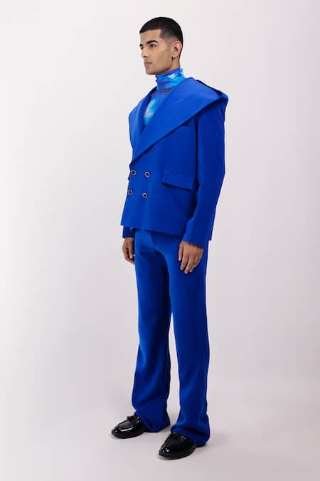 Shop_Siddhant Agrawal_Blue Applique Celestial Drift Hooded Blazer _Online_at_Aza_Fashions