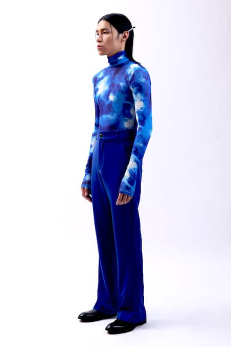 Siddhant Agrawal_Blue Net, Polyester Celestial Drift Top _Online_at_Aza_Fashions