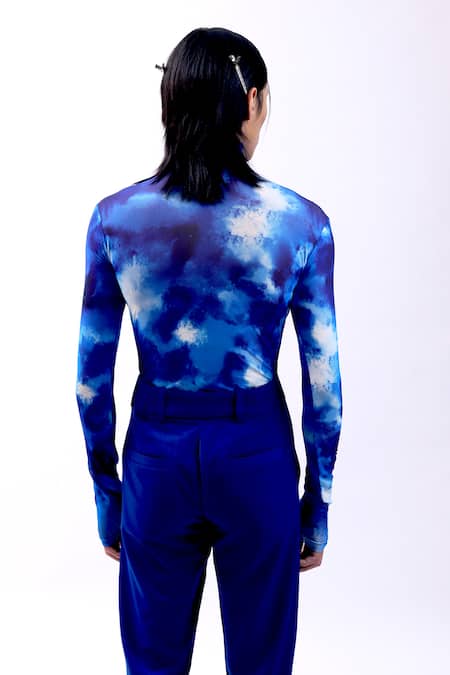 Shop_Siddhant Agrawal_Blue Net, Polyester Celestial Drift Top _Online_at_Aza_Fashions