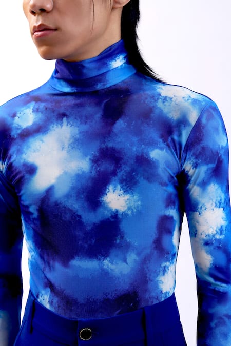 Siddhant Agrawal_Blue Net, Polyester Celestial Drift Top _at_Aza_Fashions