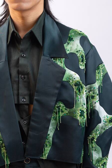 Siddhant Agrawal_Emerald Green Sequins, Beads, Tassels, Embroidery Moss Wilt Jacket _Online_at_Aza_Fashions