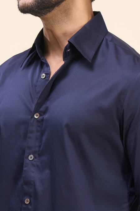 Buy_Rohit Bal_Blue Poplin Embroidery Horse Placement Shirt _Online_at_Aza_Fashions