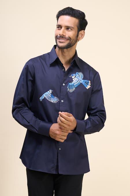 Rohit Bal Birds Placement Embroidered Shirt 