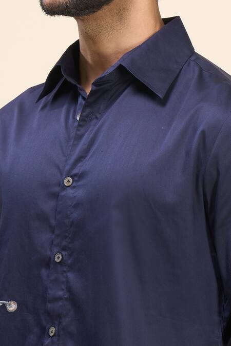 Buy_Rohit Bal_Blue Poplin Embroidery Floral Placement Shirt 