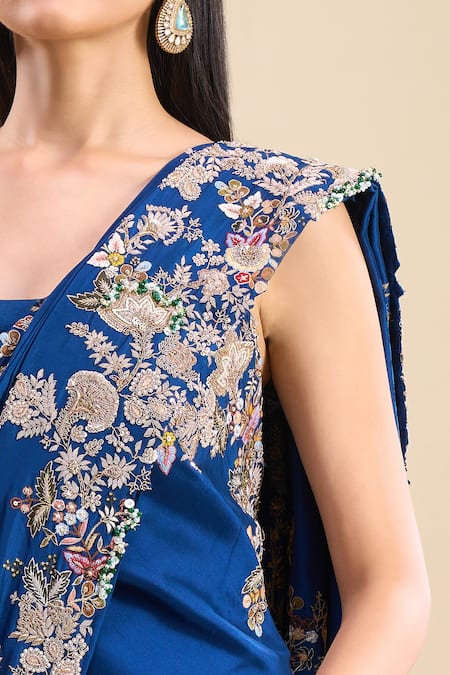 Anamika Khanna_Blue Embroidery Sharara Set With Unstitched Blouse Piece _Online_at_Aza_Fashions