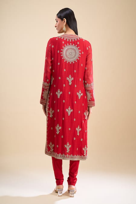 Anamika Khanna Red Embroidered Kurta Set 