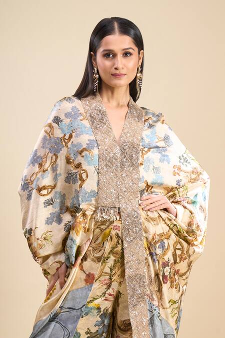 Buy Anamika Khanna Multi Color V-neck Printed Cape Kurta And Pant Set Online at Aza Fashions Buy_Anamika Khanna_Multi Color V-neck Printed Cape Kurta And Pant Set_Online_at_Aza_Fashions