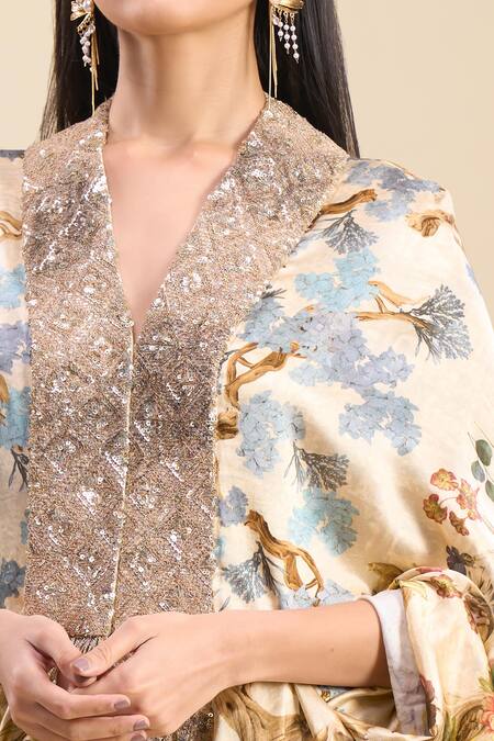 Anamika Khanna Multi Color V-neck Printed Cape Kurta And Pant Set at Aza Fashions Anamika Khanna_Multi Color V-neck Printed Cape Kurta And Pant Set_at_Aza_Fashions