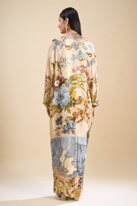 Shop Anamika Khanna Multi Color V-neck Printed Cape Kurta And Pant Set at Aza Fashions Shop_Anamika Khanna_Multi Color V-neck Printed Cape Kurta And Pant Set_at_Aza_Fashions