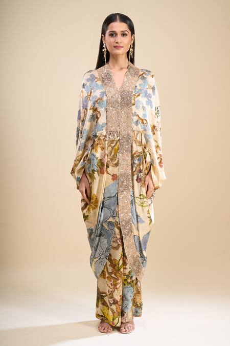 Buy Anamika Khanna Multi Color V-neck Printed Cape Kurta And Pant Set Buy_Anamika Khanna_Multi Color V-neck Printed Cape Kurta And Pant Set