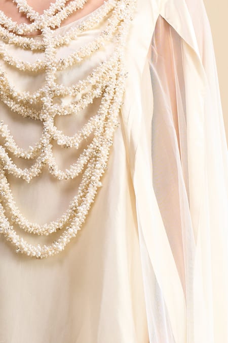 Buy_Anamika Khanna_Ivory Beads, Embroidery Scoop Neck Dress _Online_at_Aza_Fashions