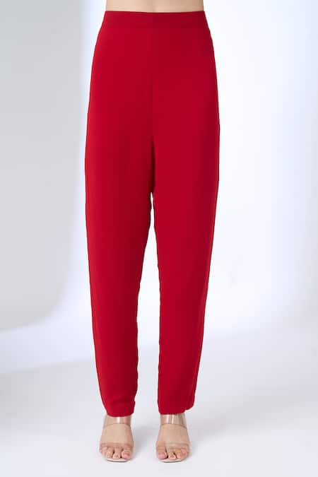 Ritika Mirchandani_Red Crepe, Georgette Crystals, Embroidery, Metallic Pompei Kurta With Pant _Online_at_Aza_Fashions