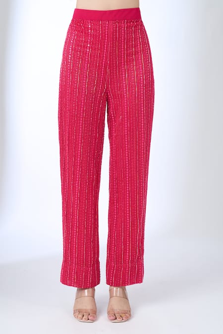 Ritika Mirchandani_Pink Crepe, Net Beads, Embroidery, Sequins Round Neck Agatha Kurta Set _at_Aza_Fashions