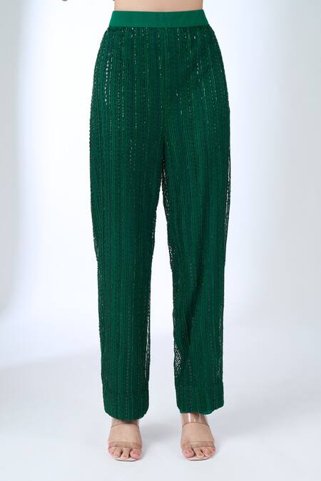 Shop_Ritika Mirchandani_Emerald Green Crepe, Georgette, Net Beads, Sequins, Agatha Straight Kurta Set _Online_at_Aza_Fashions