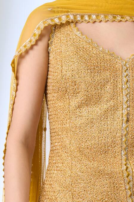 Buy_Ritika Mirchandani_Yellow Crepe, Net Beads, Embroidery, Sequins, Stones Besty Kurta Sharara Set _Online_at_Aza_Fashions