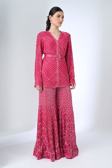 Ritika Mirchandani Pink Crepe, Georgette, Net Crystals, Embroidery Harriet Kurta And Sharara Set Online at Aza Fashions Ritika Mirchandani_Pink Crepe, Georgette, Net Crystals, Embroidery Harriet Kurta And Sharara Set _Online_at_Aza_Fashions