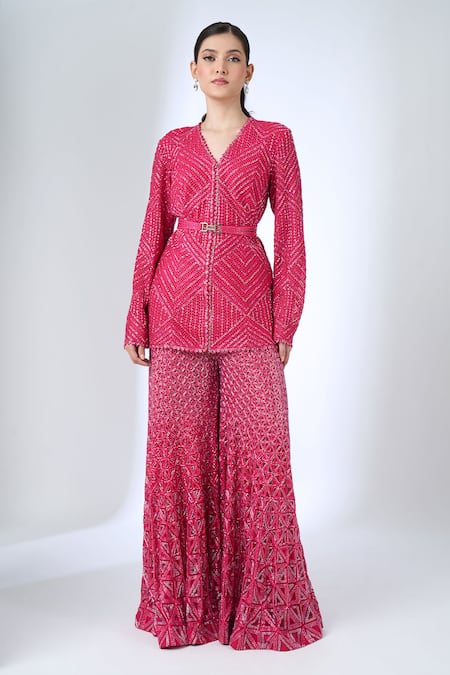 Buy Ritika Mirchandani Pink Crepe, Georgette, Net Crystals, Embroidery Harriet Kurta And Sharara Set Online at Aza Fashions Buy_Ritika Mirchandani_Pink Crepe, Georgette, Net Crystals, Embroidery Harriet Kurta And Sharara Set _Online_at_Aza_Fashions