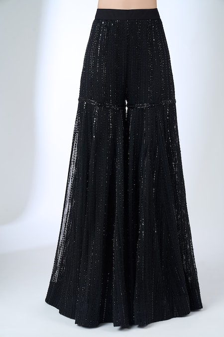 Ritika Mirchandani Black Crepe, Georgette, Net Crystals, Embroidery, Ottilie Kurta With Sharara Online at Aza Fashions Ritika Mirchandani_Black Crepe, Georgette, Net Crystals, Embroidery, Ottilie Kurta With Sharara _Online_at_Aza_Fashions