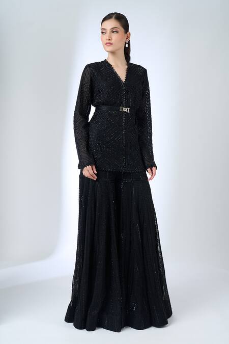 Buy Ritika Mirchandani Black Crepe, Georgette, Net Crystals, Embroidery, Ottilie Kurta With Sharara Online at Aza Fashions Buy_Ritika Mirchandani_Black Crepe, Georgette, Net Crystals, Embroidery, Ottilie Kurta With Sharara _Online_at_Aza_Fashions