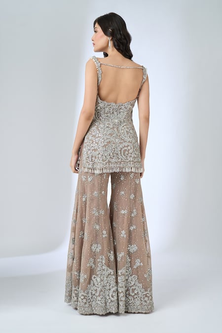 Seema Gujral Brown Embroidered Kurta Sharara Set 