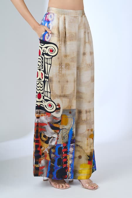 AK-OK_Gray Grey Printed Flared Trouser _Online_at_Aza_Fashions