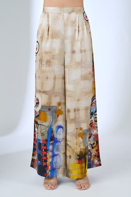 Buy_AK-OK_Gray Grey Printed Flared Trouser _Online_at_Aza_Fashions