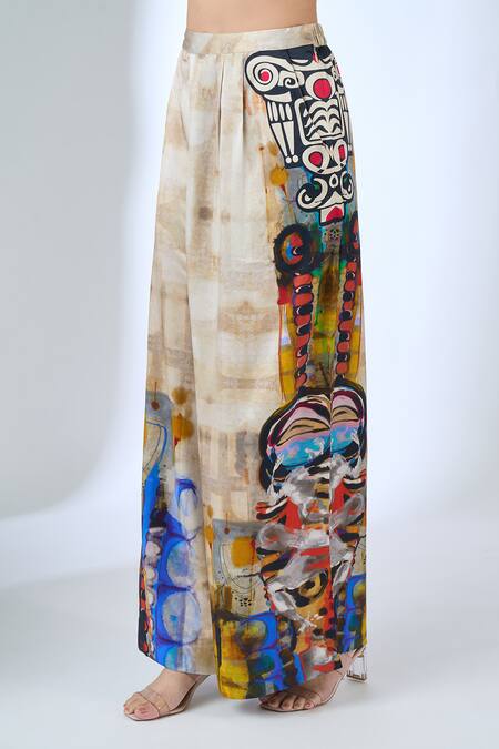 Shop_AK-OK_Gray Grey Printed Flared Trouser _Online_at_Aza_Fashions