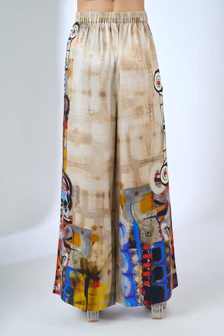 AK-OK_Gray Grey Printed Flared Trouser _at_Aza_Fashions