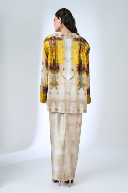 AK-OK Printed Blazer With Knotted Skirt 