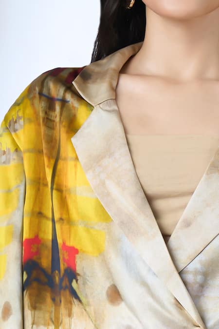 Buy_AK-OK_Multi Color Printed Blazer With Knotted Skirt 