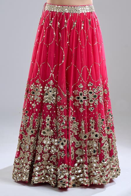 Abhinav Mishra Pink Chanderi, Net Mirrors, Sequins, Zari, Embroidery, Barsaat Lehenga Set at Aza Fashions Abhinav Mishra_Pink Chanderi, Net Mirrors, Sequins, Zari, Embroidery, Barsaat Lehenga Set _at_Aza_Fashions