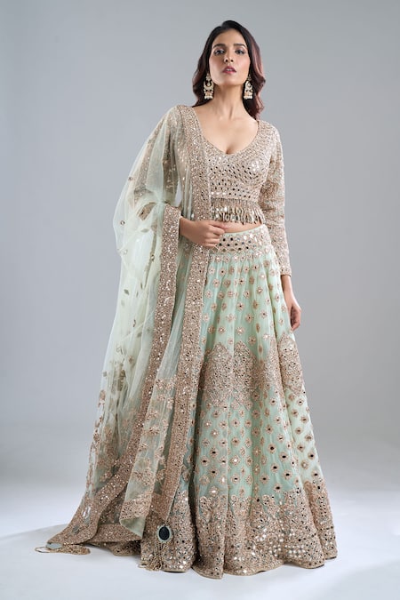 Abhinav Mishra Mint Green Embroidered Lehenga Set 