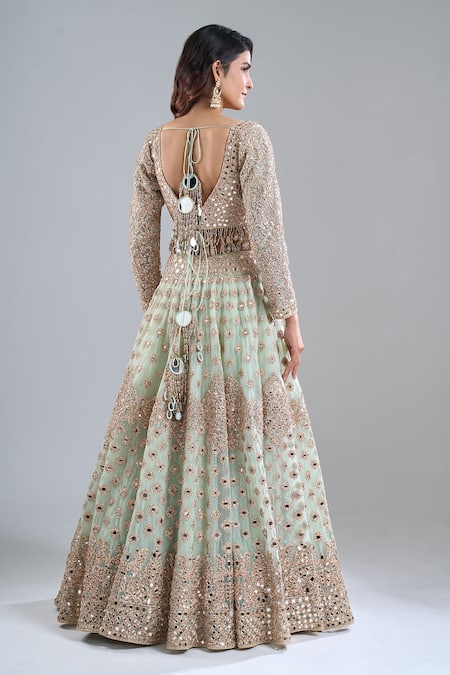 Abhinav Mishra Mint Green Embroidered Lehenga Set 