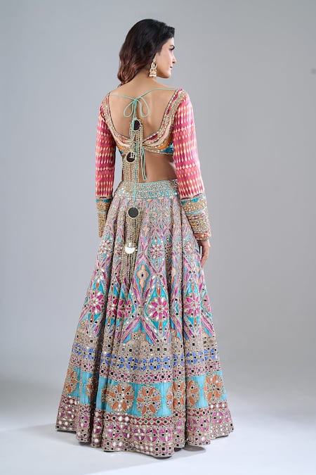 Abhinav Mishra Lake Blue Multishade Lehenga Set 