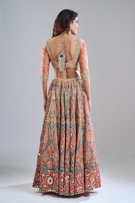 Abhinav Mishra Ruby Forest Smoke Embroidered Lehenga Set 