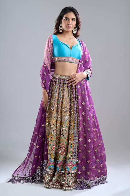 Abhinav Mishra Tangerine Hues Embroidered Lehenga Set 