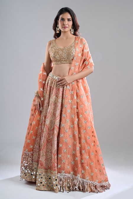 Abhinav Mishra Safron Embroidered Lehenga Set 
