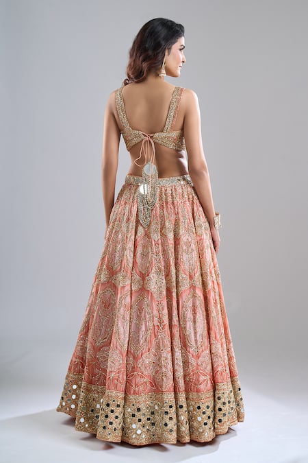 Abhinav Mishra Safron Embroidered Lehenga Set 