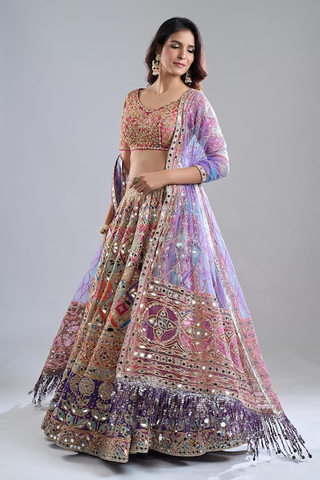 Abhinav Mishra Multi Color Chanderi, Net Mirrors, Zari, Embroidery Rebecca Pastel Lehenga Set Online at Aza Fashions Abhinav Mishra_Multi Color Chanderi, Net Mirrors, Zari, Embroidery Rebecca Pastel Lehenga Set _Online_at_Aza_Fashions
