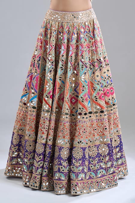 Shop Abhinav Mishra Multi Color Chanderi, Net Mirrors, Zari, Embroidery Rebecca Pastel Lehenga Set Online at Aza Fashions Shop_Abhinav Mishra_Multi Color Chanderi, Net Mirrors, Zari, Embroidery Rebecca Pastel Lehenga Set _Online_at_Aza_Fashions