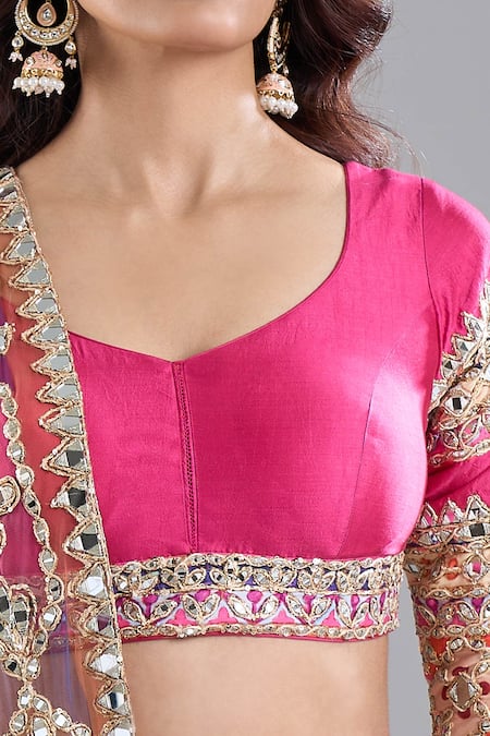 Abhinav Mishra_Multi Color Chanderi, Net Mirrors, Zari, Psychedelic Hues Lehenga Set _Online_at_Aza_Fashions