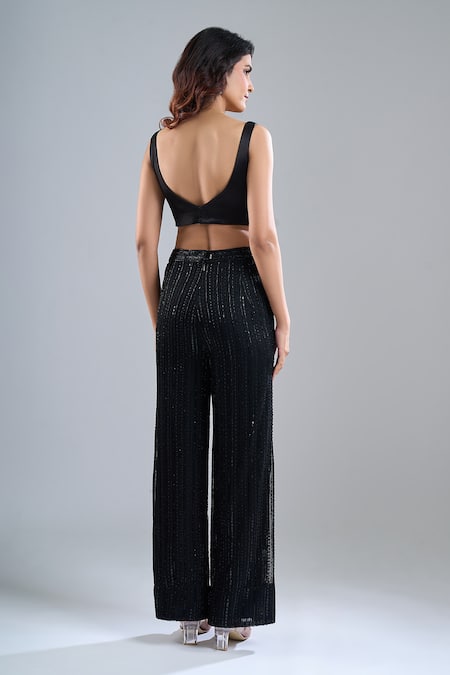 Buy_Ritika Mirchandani_Black Embroidery, Sequins V-, Scoop Jacket And Pant Set 