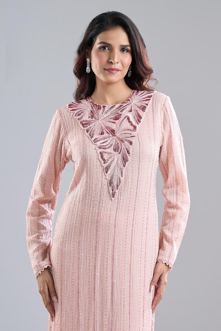 Buy Ritika Mirchandani Pink Embroidery, Sequins Round Neck Blush Kurta And Pant Set Online at Aza Fashions Buy_Ritika Mirchandani_Pink Embroidery, Sequins Round Neck Blush Kurta And Pant Set _Online_at_Aza_Fashions