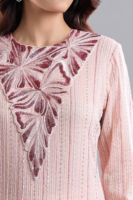 Buy Ritika Mirchandani Pink Embroidery, Sequins Round Neck Blush Kurta And Pant Set Buy_Ritika Mirchandani_Pink Embroidery, Sequins Round Neck Blush Kurta And Pant Set