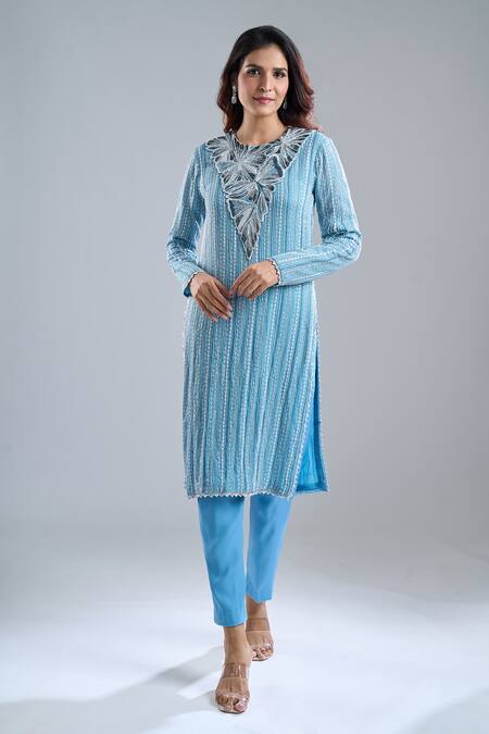 Ritika Mirchandani Lake Blue Embroidered Kurta & Pant Set 