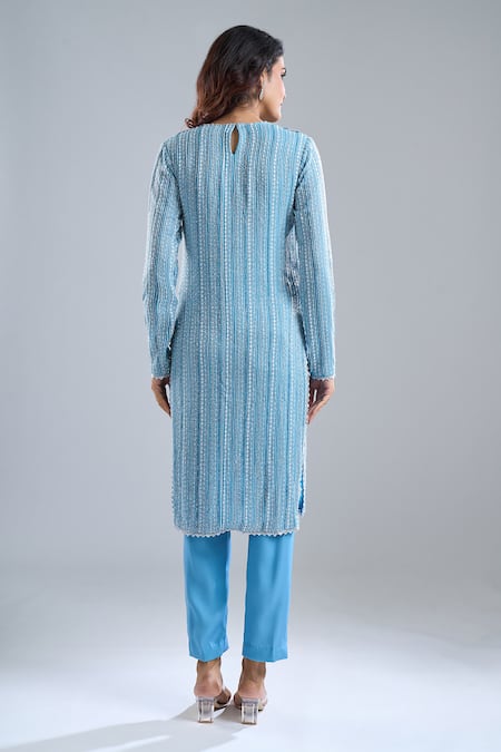Ritika Mirchandani Lake Blue Embroidered Kurta & Pant Set 