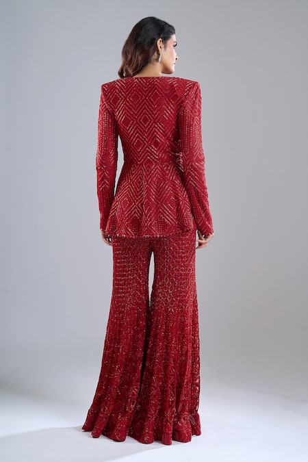 Ritika Mirchandani Red Embroidered Blazer & Gharara Set 