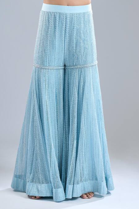 Ritika Mirchandani_Sky Blue Embroidery, Sequins V-neck Iced Kurta Sharara Set _Online_at_Aza_Fashions